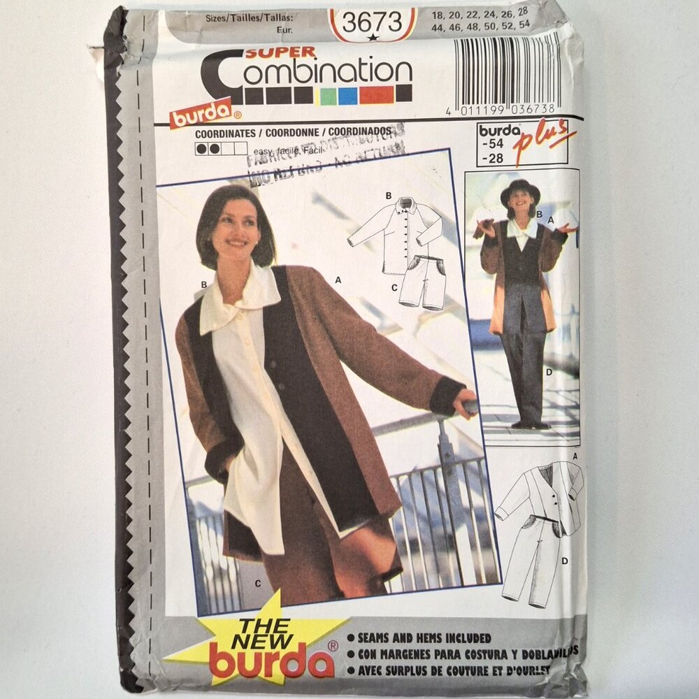 Burda 3673 Sz 18-28 Plus Jacket Blouse Pants Shorts Set Pattern Uncut For Sewing